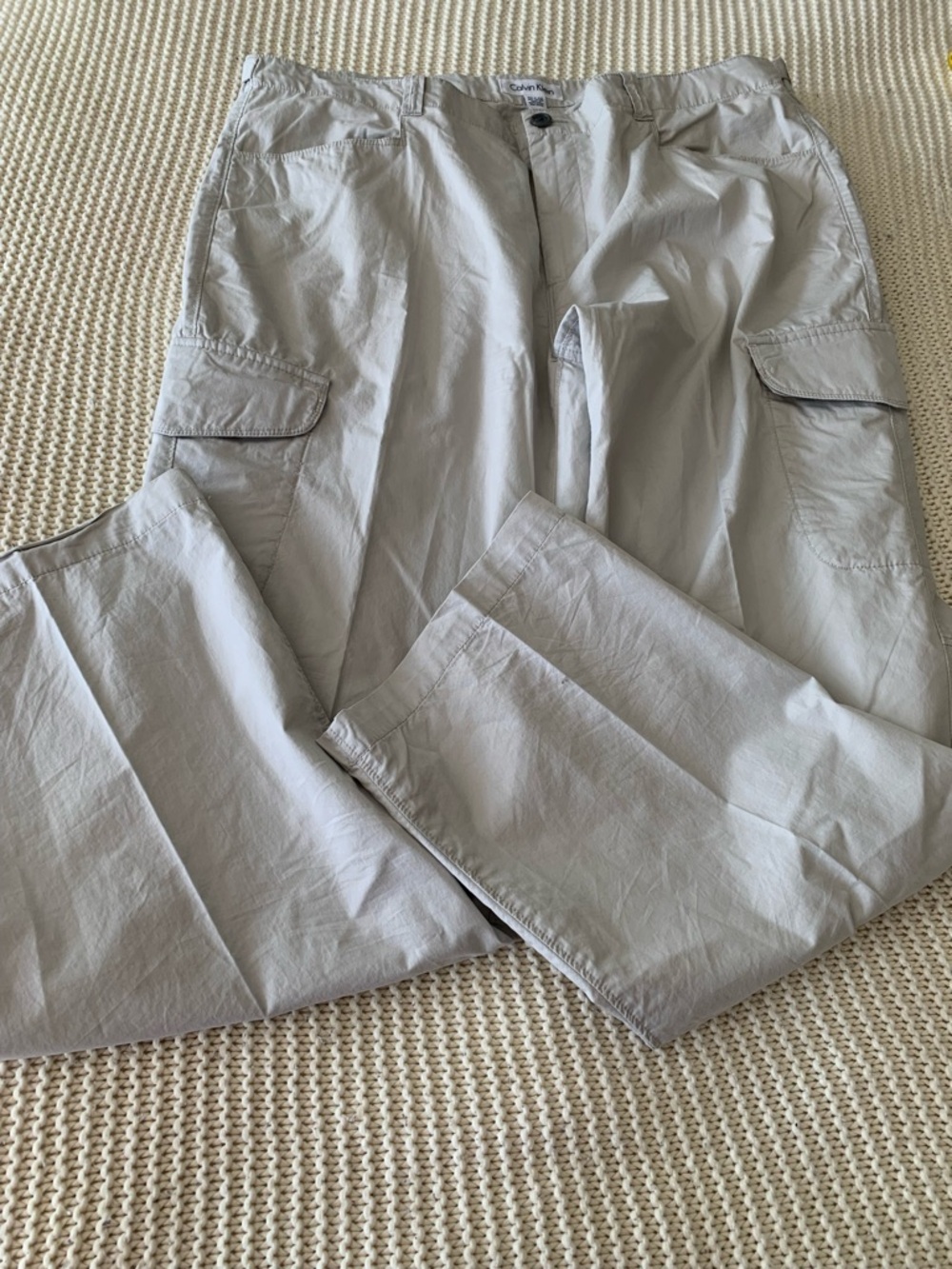 Calvin Klein Mens Cargo Pants 40x32 Light Gray Cotton Utility Trousers RN 36543